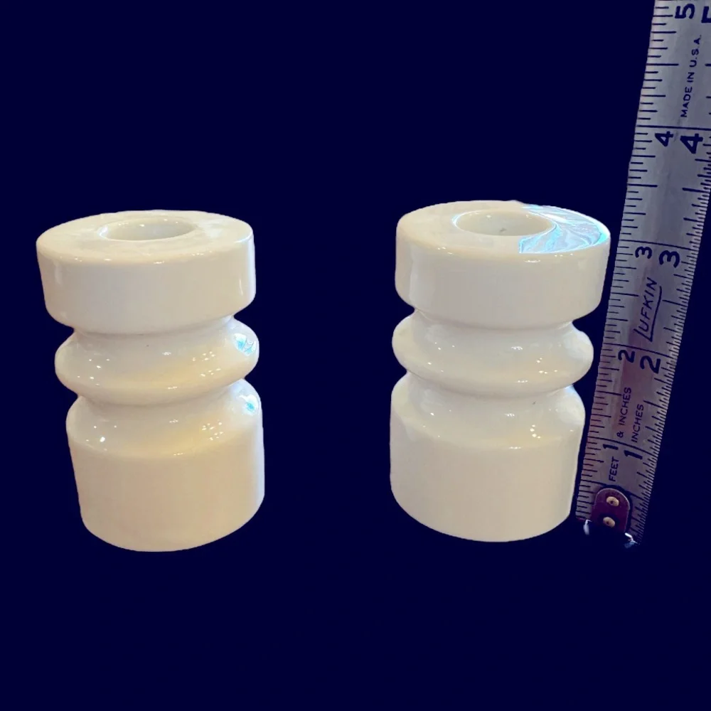IKEA White Ceramic Geometric Taper Candle Sticks